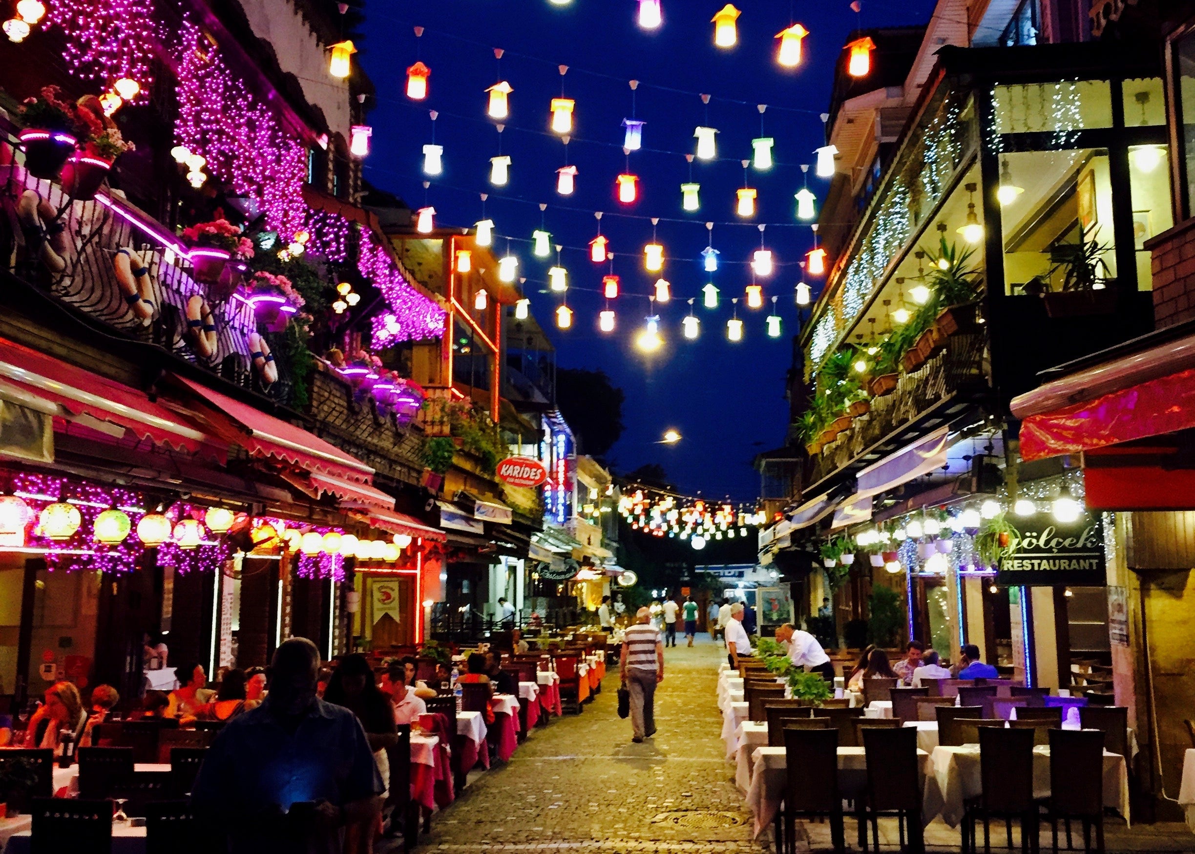 colorful lights on street in Istanbul