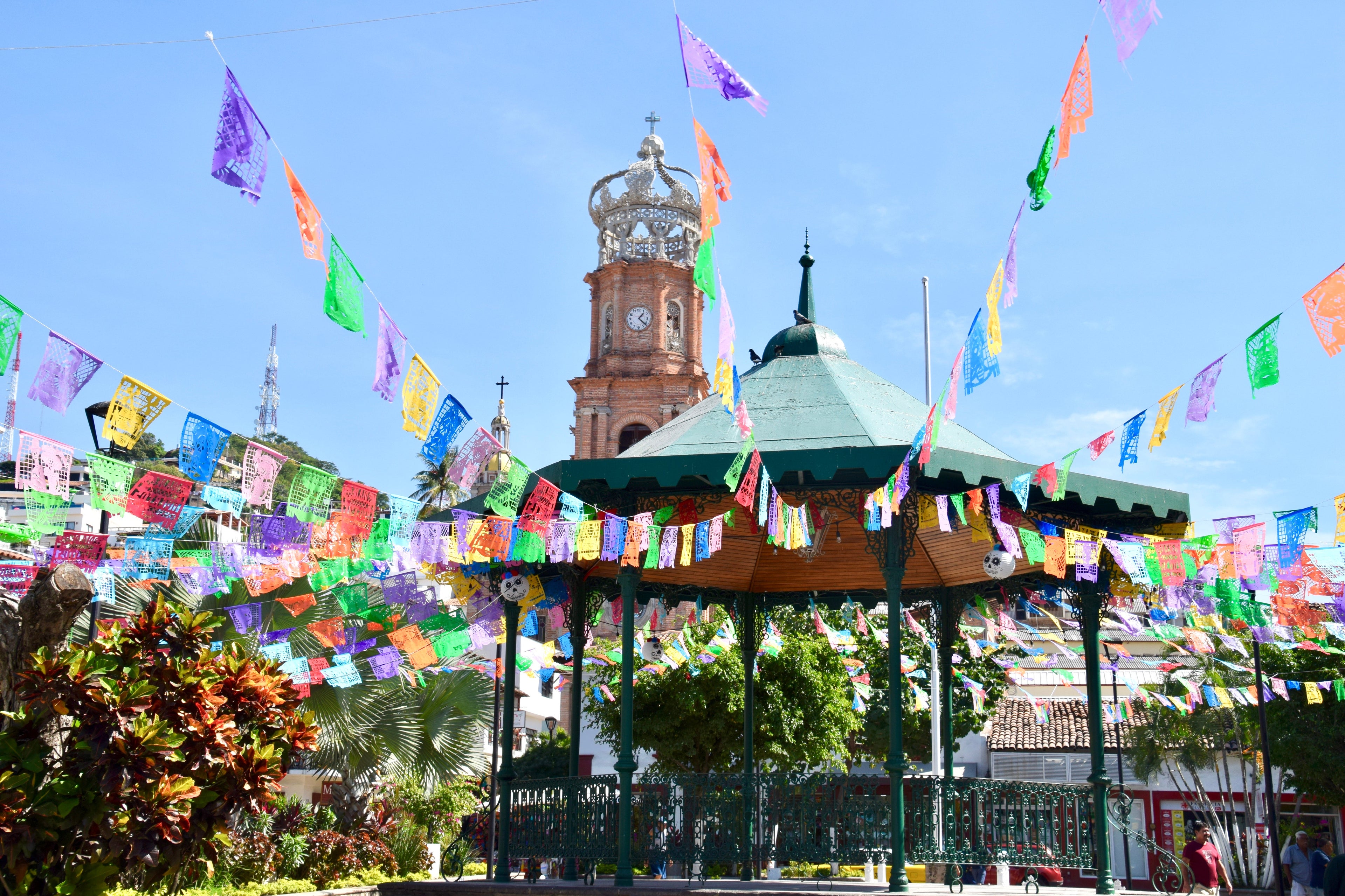 gazebo and cathedral in downtown Puerto Vallarta