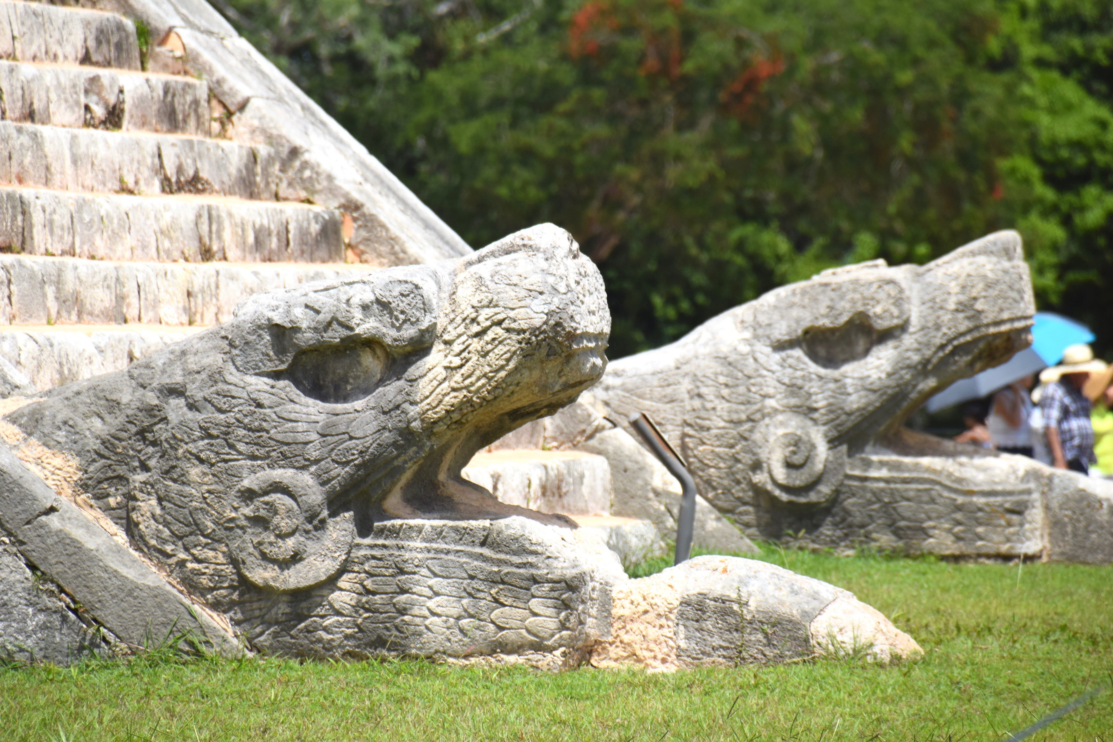 carved snakes Chichen Itza temple Mayan ruins Mexico