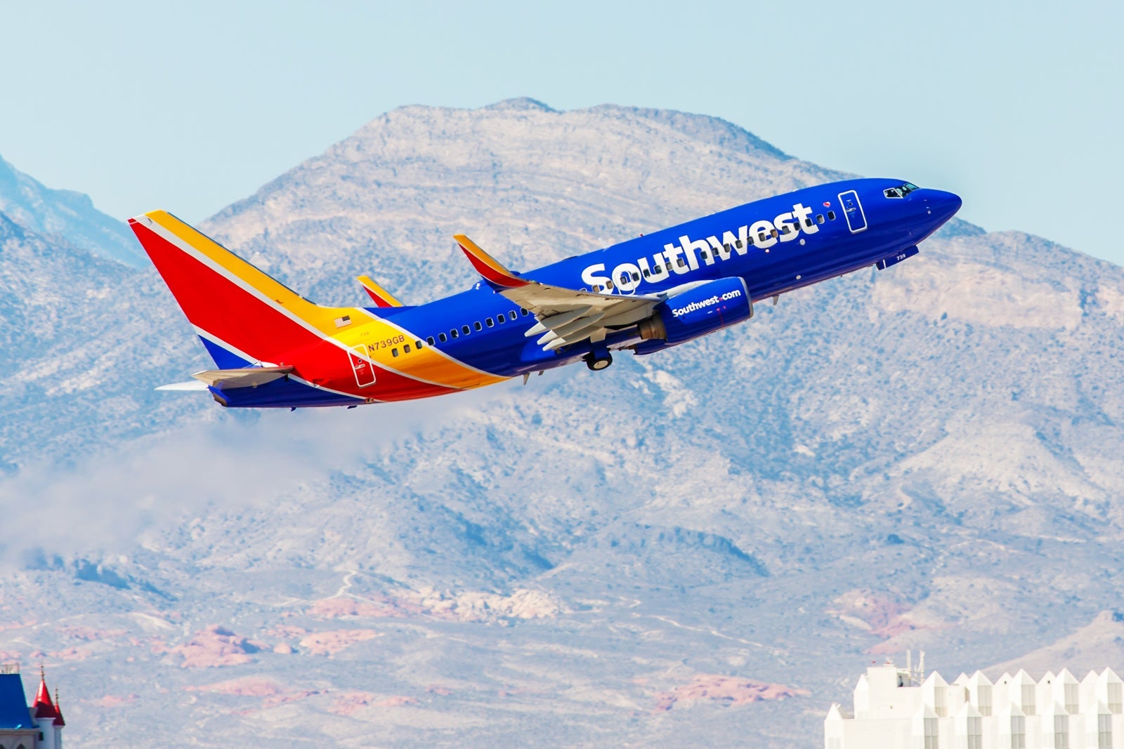 Las Vegas, NV, USA- November 3, 2014: Boeing 737 Southwest Airlines takes off from McCarran International Airport in Las Vegas, NV on November 3, 2014. Southwest is a major US airline and the world's largest low-cost carrier. It is the largest operator of the 737 worldwide.