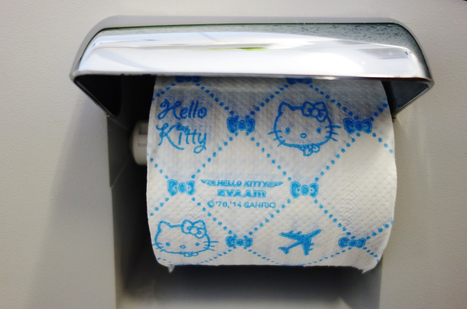 The Taiwanese airline Eva Air has Hello Kitty-themed airplanes, even down to the toilet paper on board. (Photo via Shutterstock)