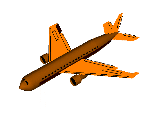 A NASA animation showing aileron deflection and roll about the longitudinal axis of the aircraft.