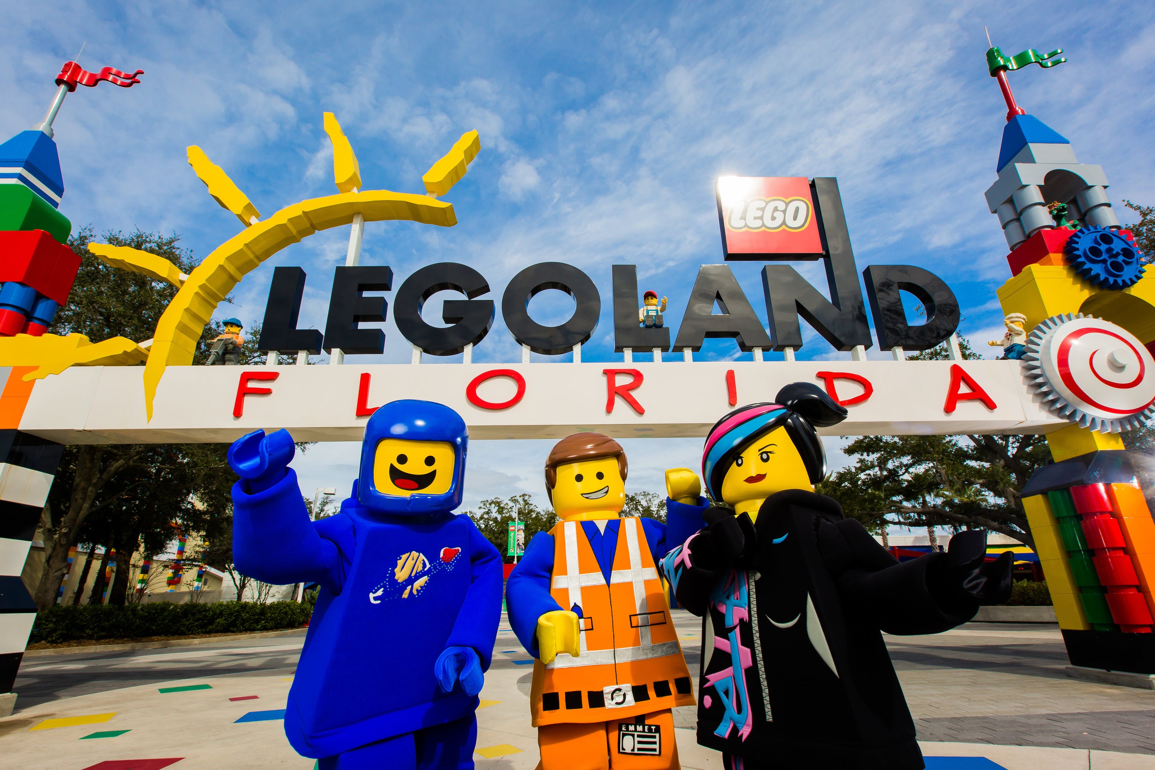 WINTER HAVEN, FL -- January 26, 2016 -- Emmet, Wyldstyle, and Benny return to print their handprints in cement in preparation for "The LEGO® Movie 4D A New Adventure" premiering Friday at LEGOLAND® Florida Resort in Winter Haven, Florida. (PHOTO / Chip Litherland Photography for LEGOLAND Florida Resort)