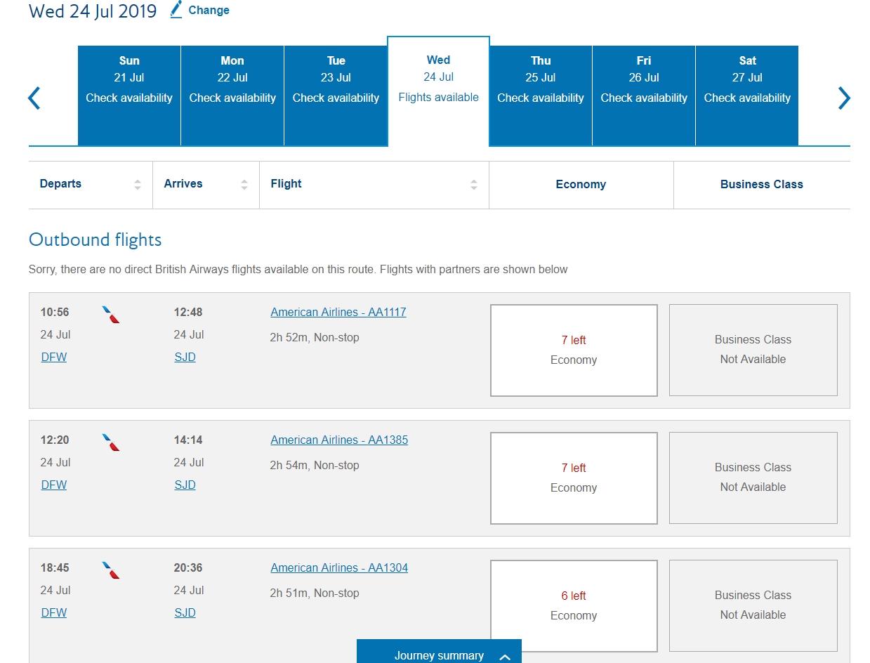 7,500 Avios or you can pay twice the amount of AA miles for the same flight.