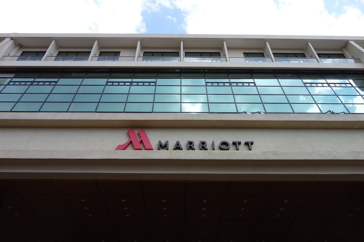 a Marriott logo above a hotel entrance