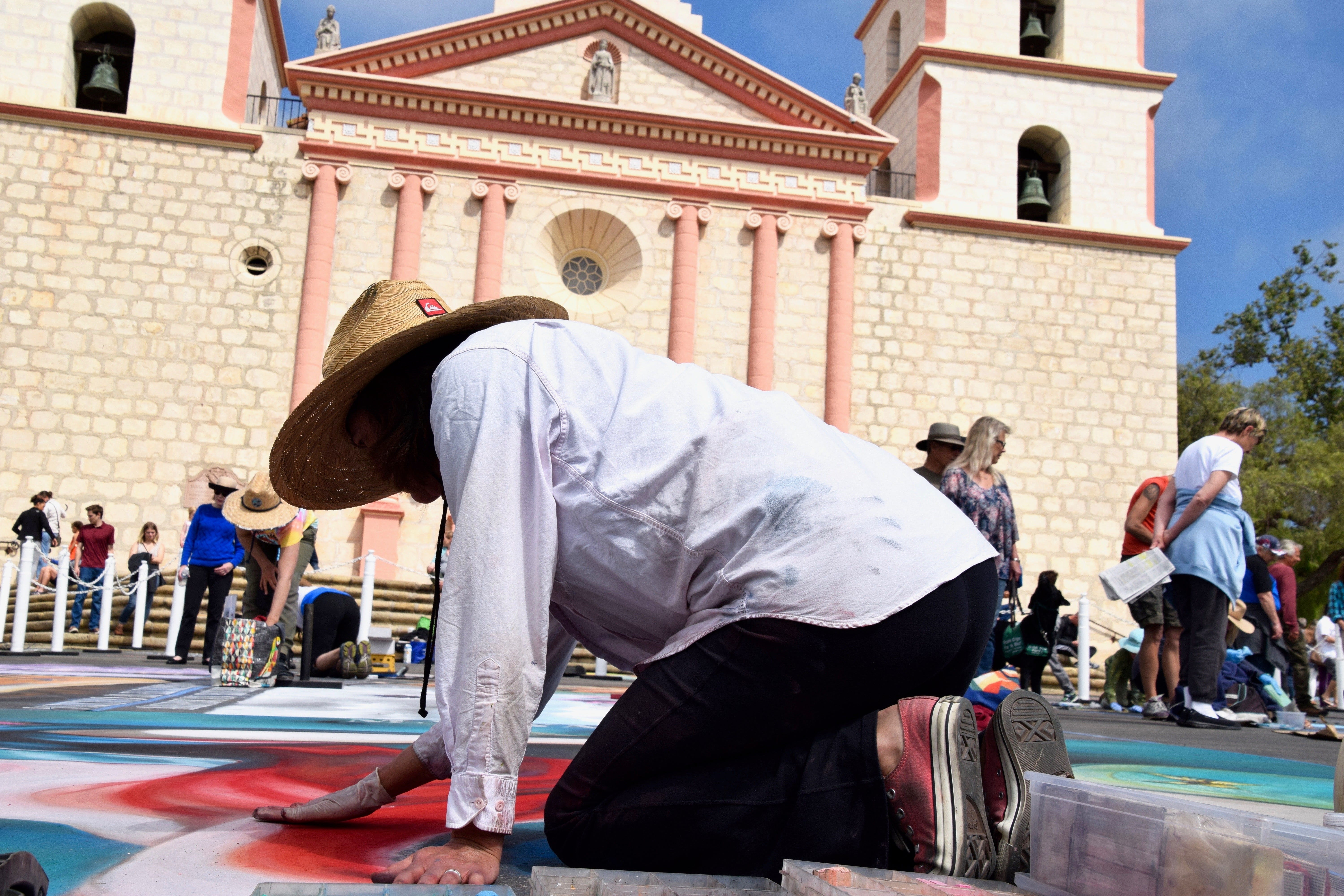 chalk painting festival Mission Santa Barbara
