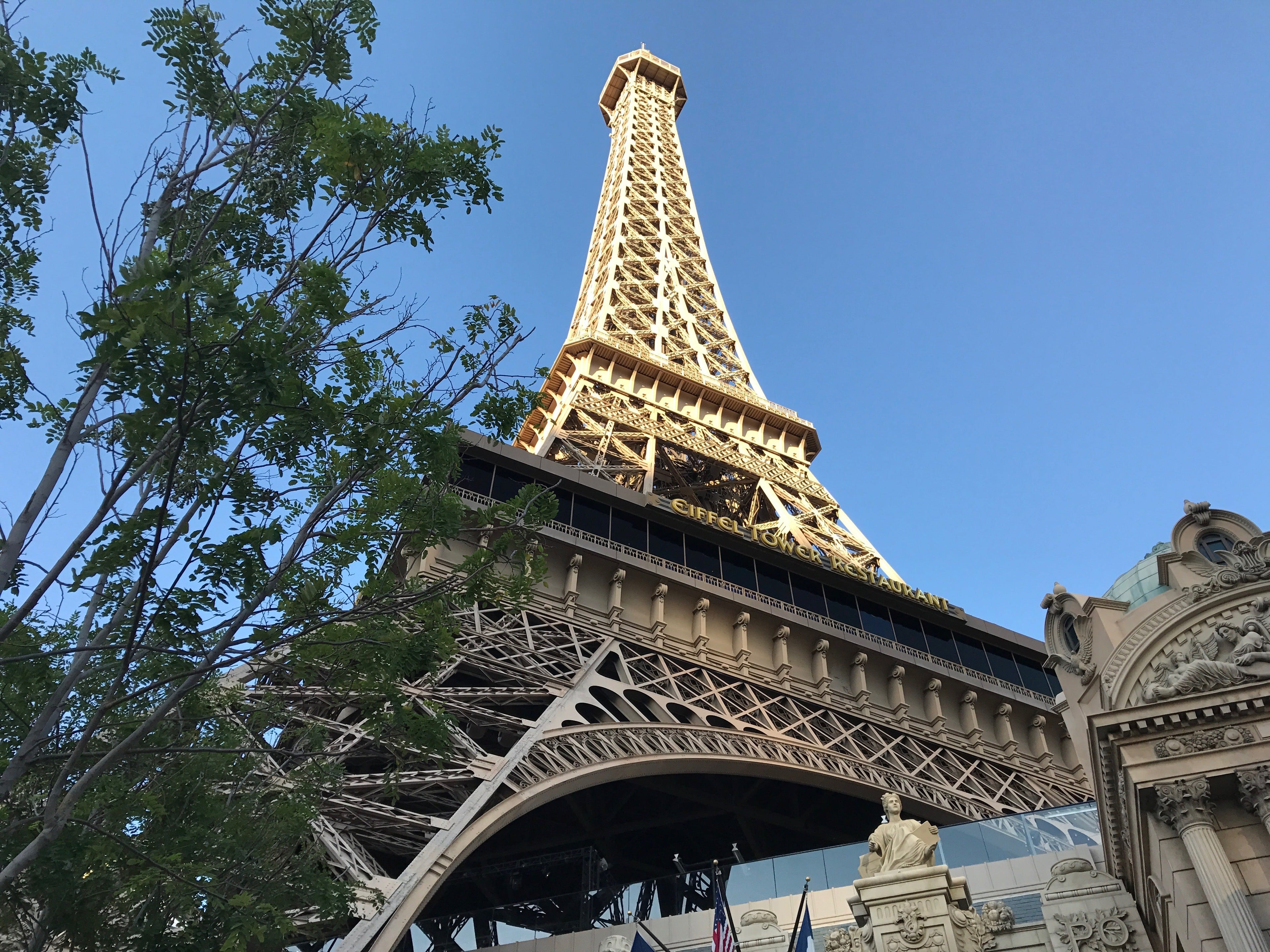 Eiffel Tower Las Vegas from street looking up