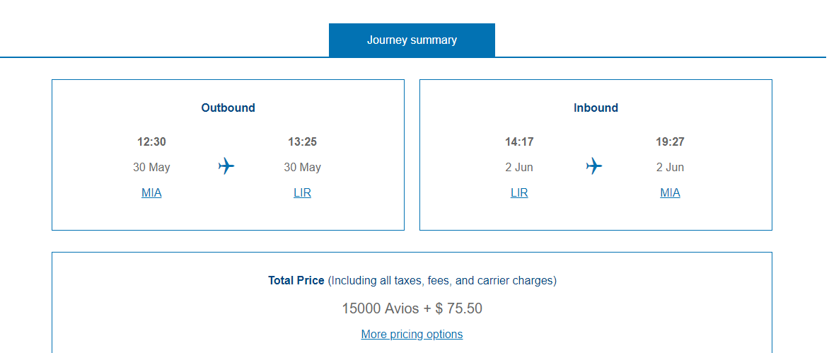 15,000 Roundtrip MIA-LIR. 50% less miles than AA plus thousands in savings for a family.