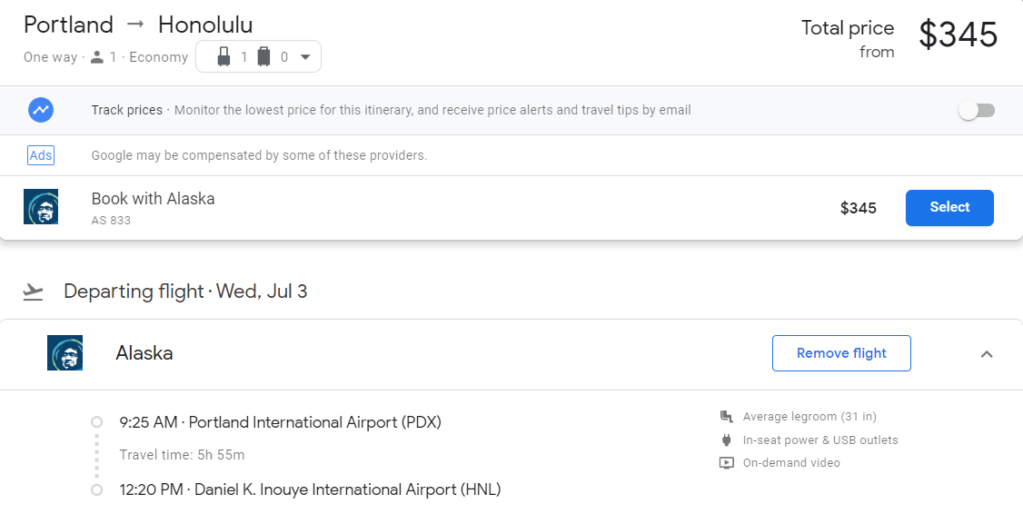 Portland (PDX) to Honolulu (HNL) for $