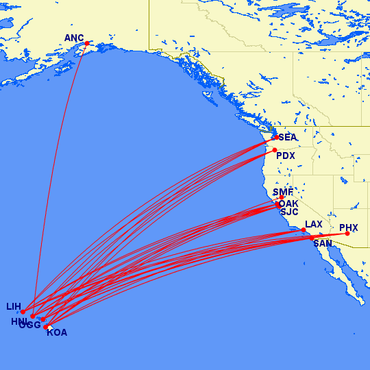 West Coast to Hawaii routes bookable with Avios.