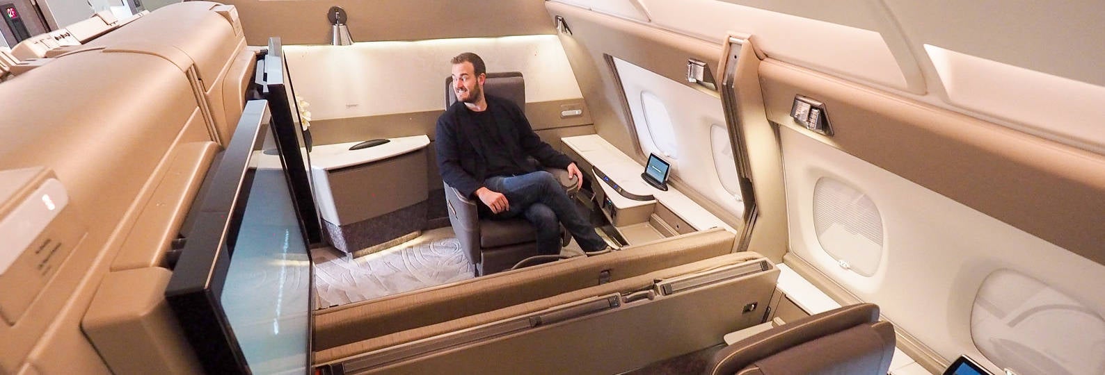 Singapore Airlines A380 First Class Suites. Photo by Brian Kelly / The Points Guy
