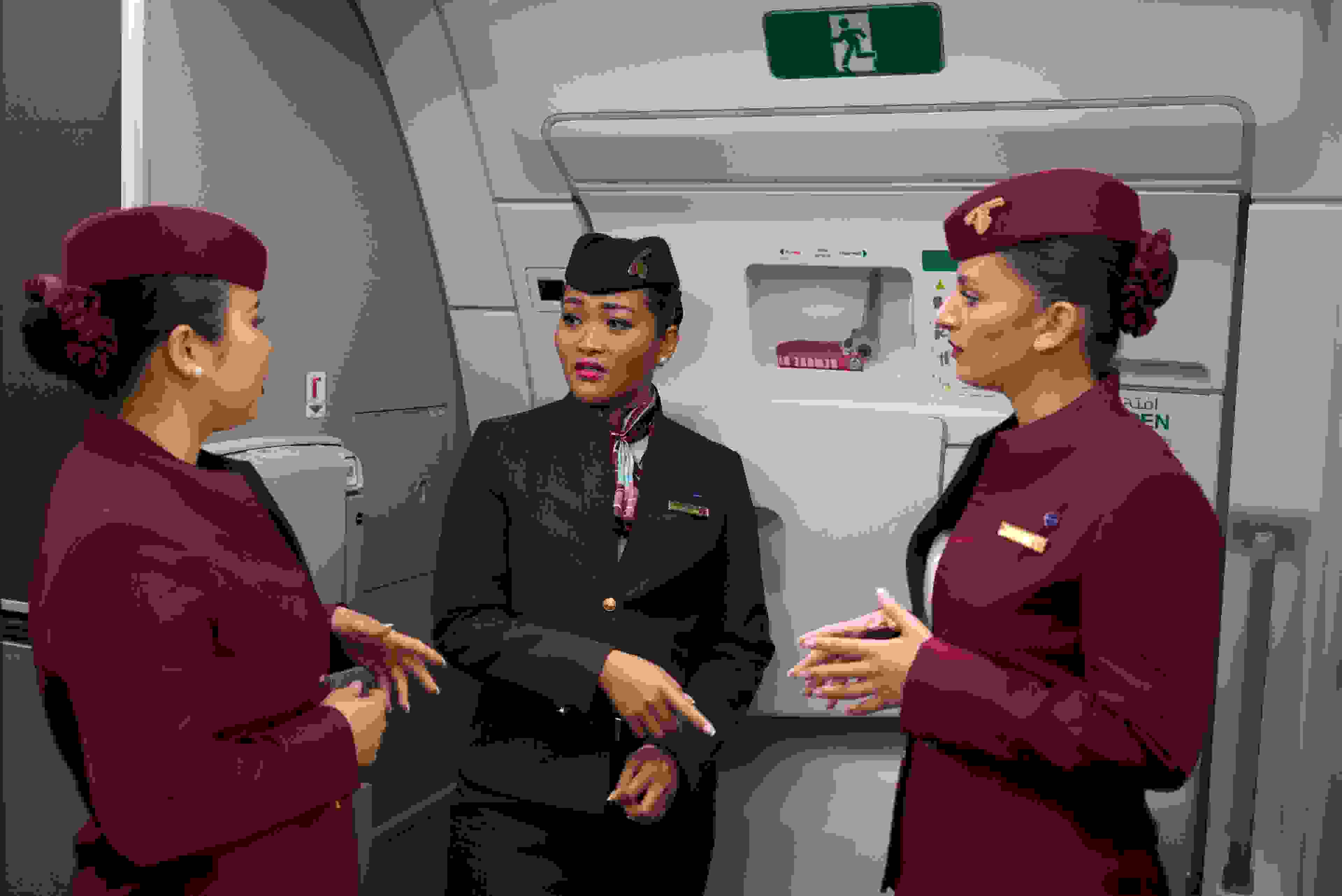 Qatar Airways crew aboard an Airbus A350 (Photo by Richard Baker/In Pictures/via Getty Images)