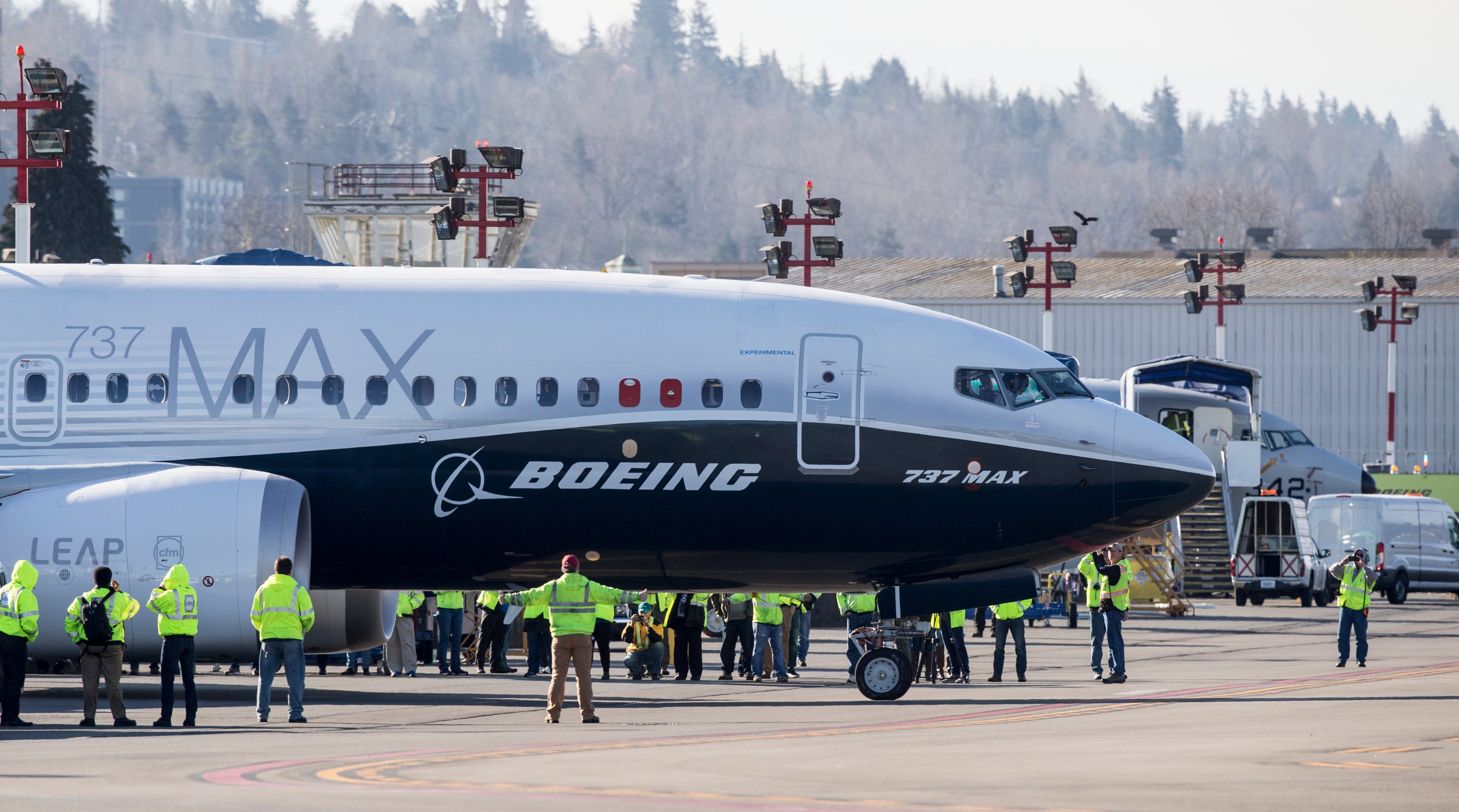 RENTON, WA - MARCH 16: A Boeing 737 MAX 7 taxis before its first flight at Renton Municipal Airport, on March 16, 2018 in Renton, Washington. The aircraft is the shortest variant of fuel efficient MAX family. (Photo by Stephen Brashear/Getty Images)