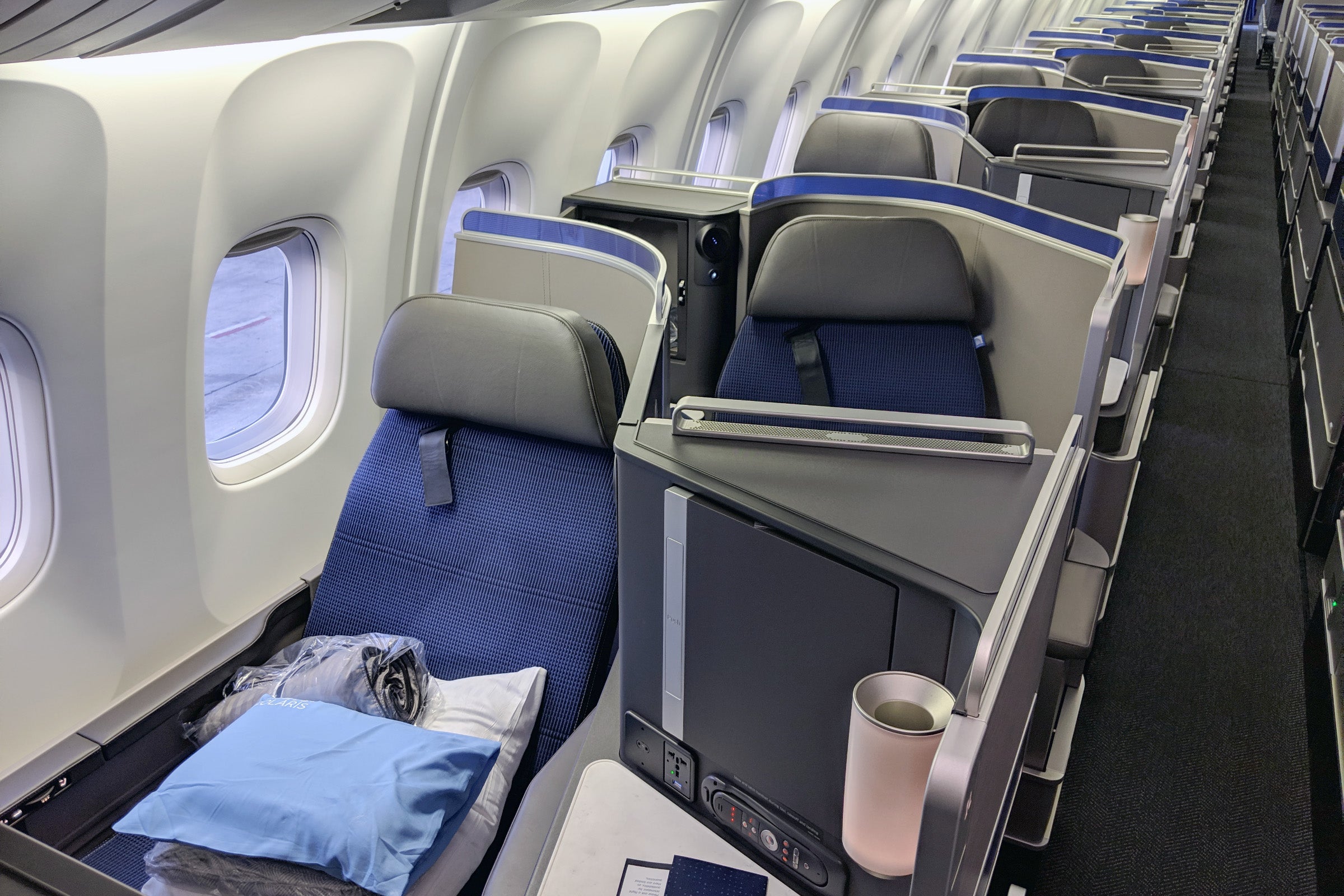 Polaris business class on United's "high-J" 767-300ER. Photo by Zach Honig / The Points Guy.