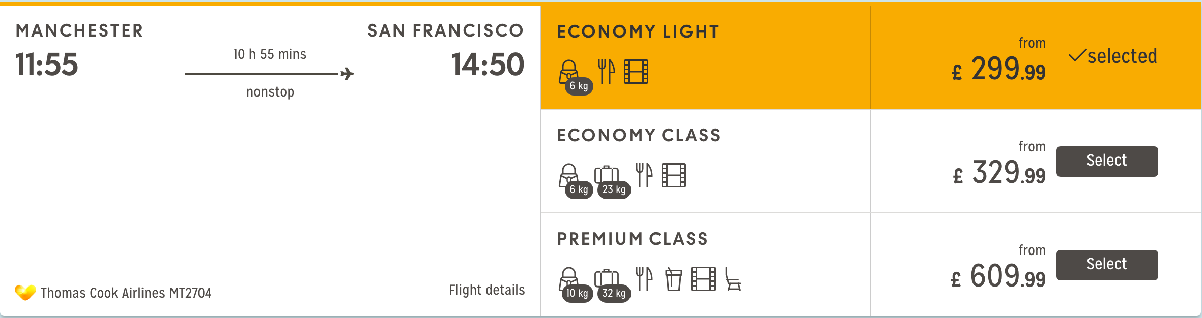 Select Economy Class to reserve a Sleeper Seat