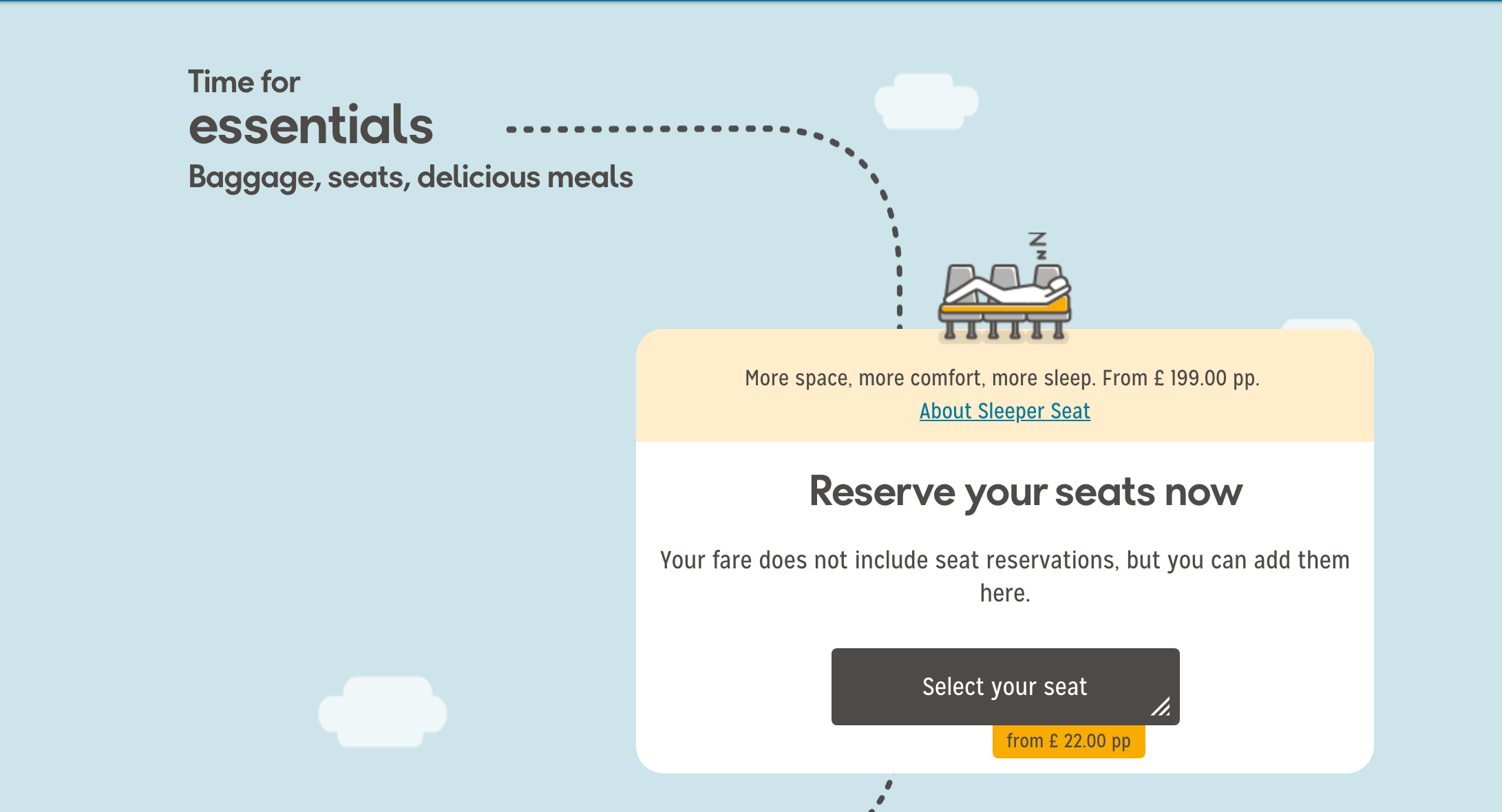 Reserve a Sleeper Seat just as you would select any other seat