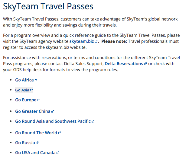 Delta has discontinued all SkyTeam Go Passes save for Go Greater China