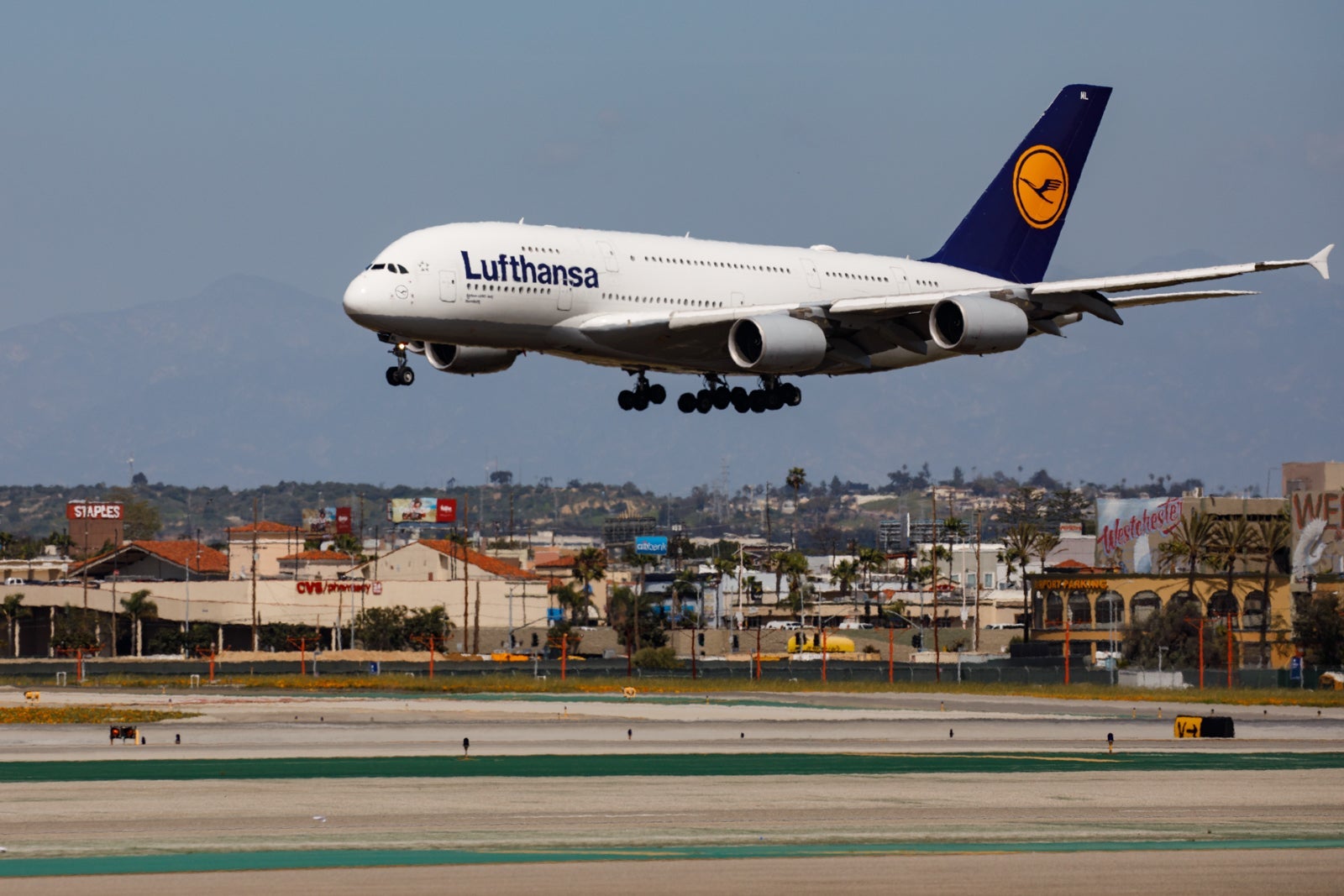 Lufthansa Airbus A380 landing at LAX
