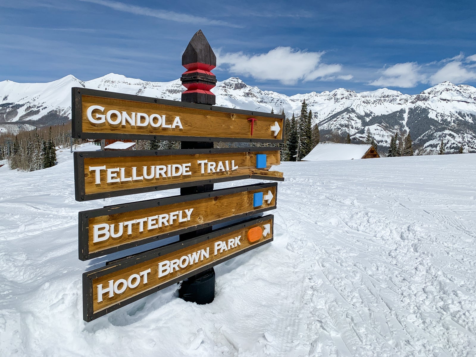 A sign tells you which way to go on ski trails