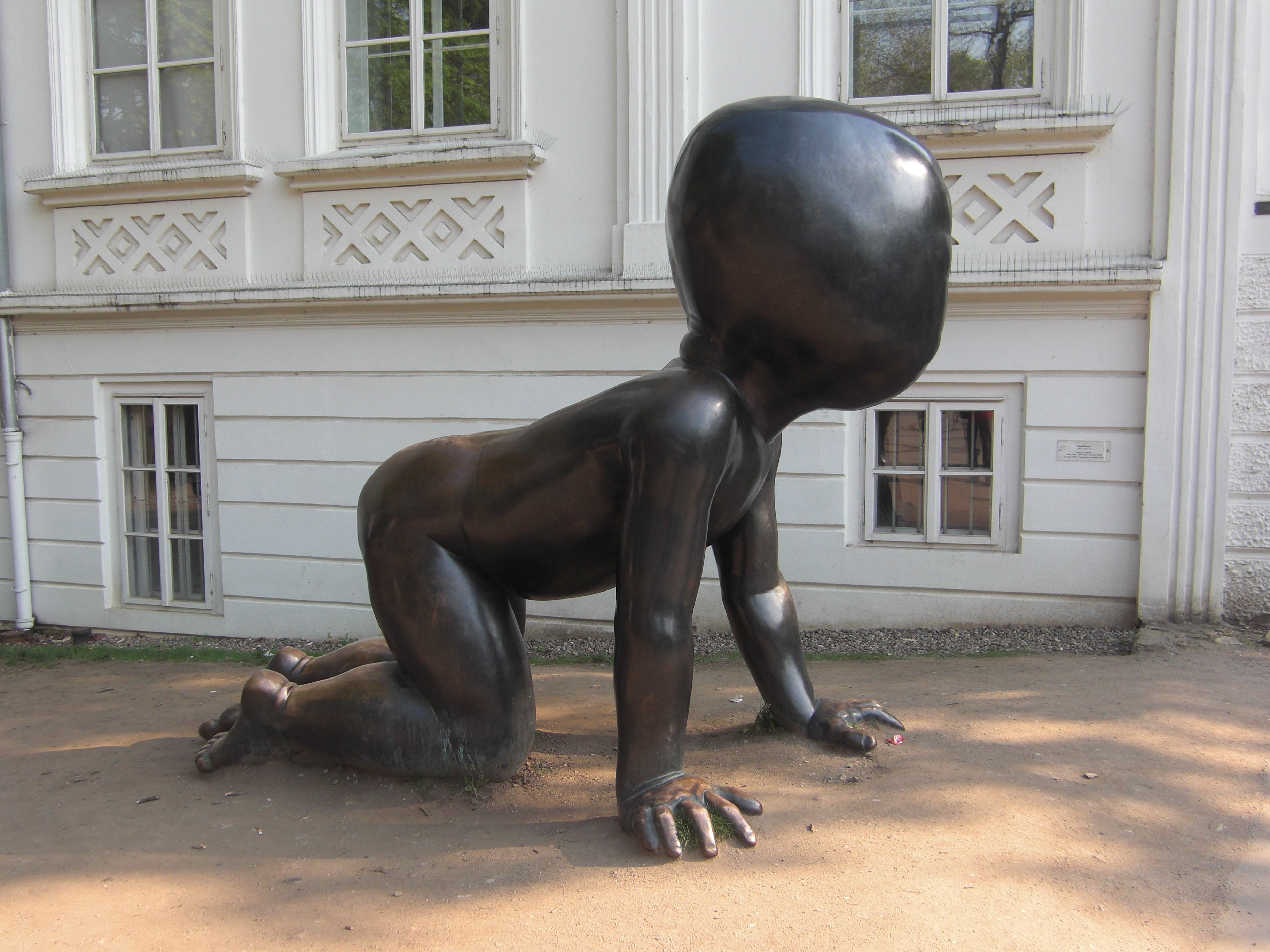 Bronze versions of the fibreglass baby sculptures that crawl up the Zizkov Tower can also be seen in Kampa Park. Photo by Elen Turner