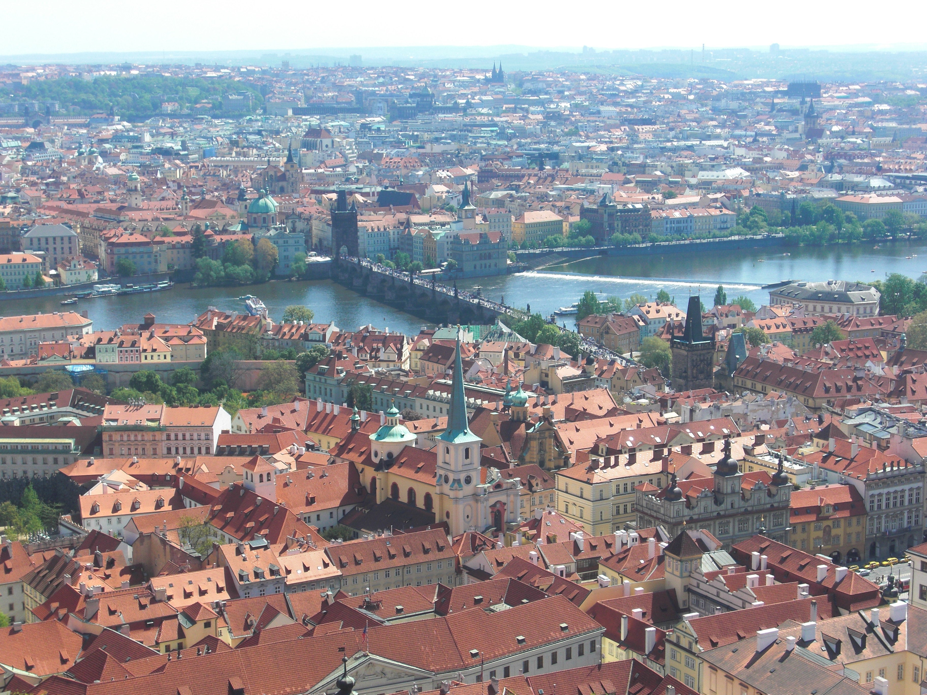 Prague's Lesser Quarter and Charles Bridge, as seen from the Castle. Photo by Elen Turner
