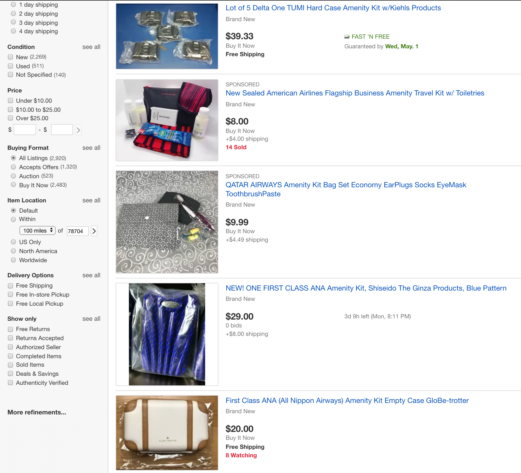 You can find almost any type of amenity kit on eBay.