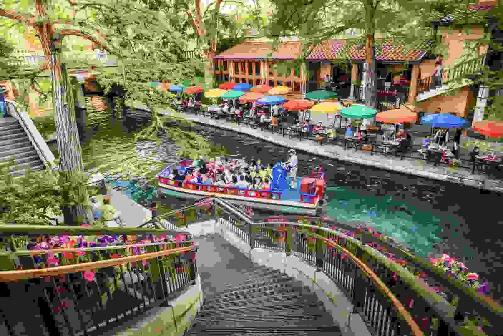 The San Antonio River Walk and the scenic canal tours via boat.(Photo by dszc/Getty Images)
