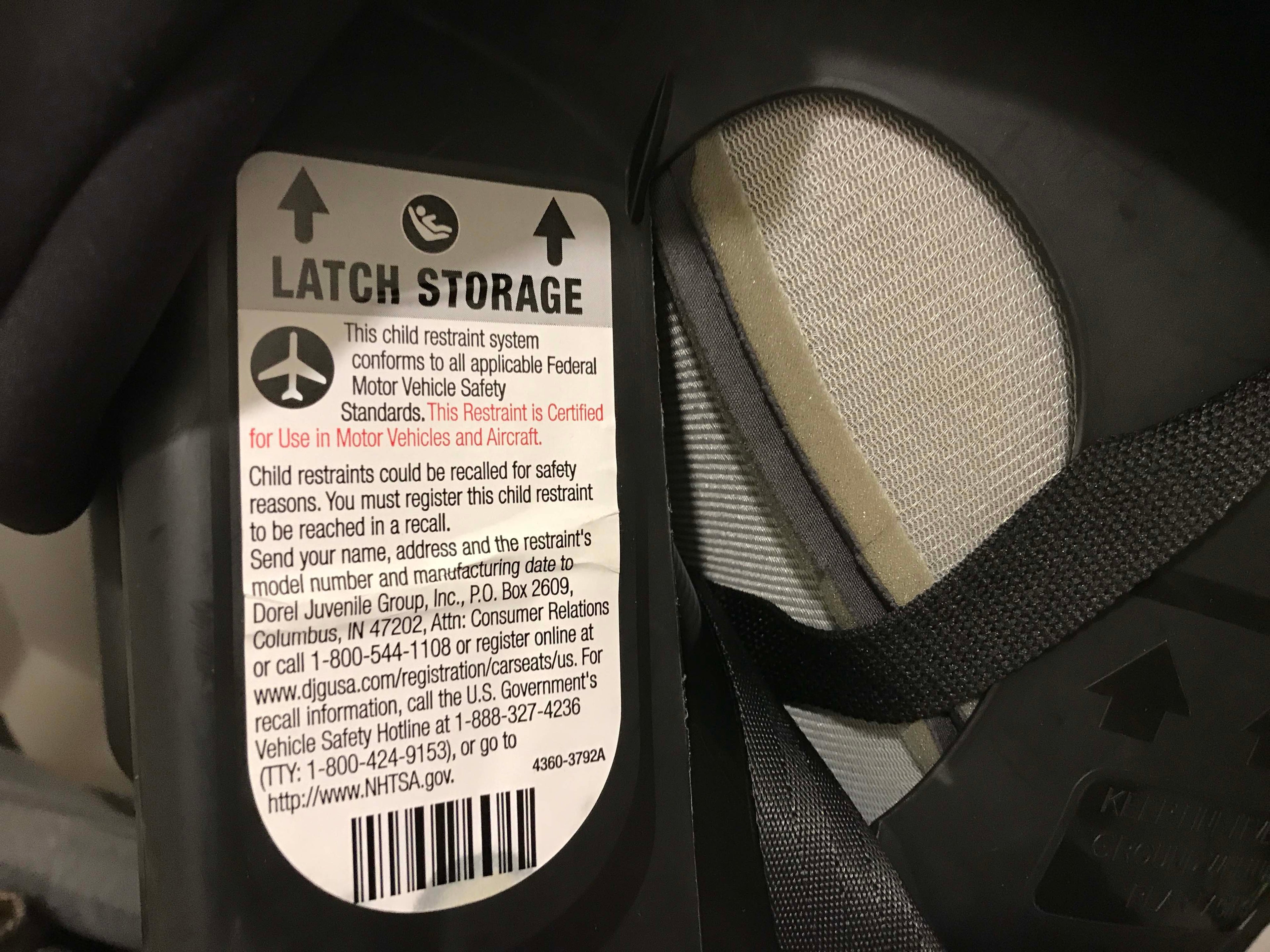 Look for this sticker on your car seat to ensure it will be allowed inside the airplane cabin (Terry-Ward.com).