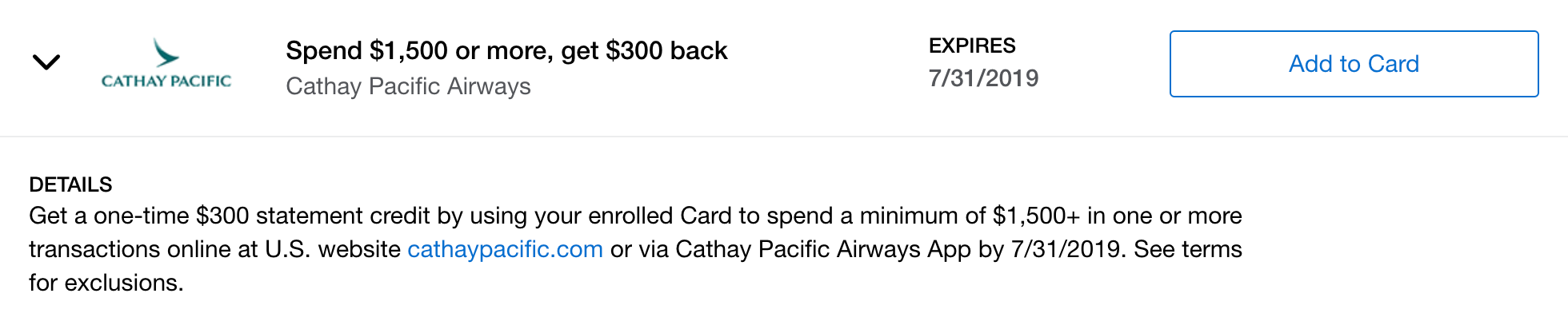 Cathay Pacific Amex Offer