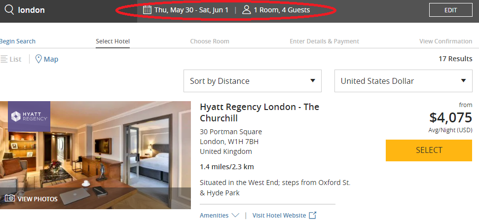 Example of a price hike when you enter two adults and 2 children into hotel room search,