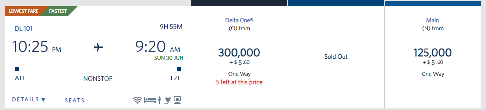 Atlanta to Buenos Aires for 125,000 Delta Skymiles. With Delta's dynamic award pricing, you never know what you're going to get.