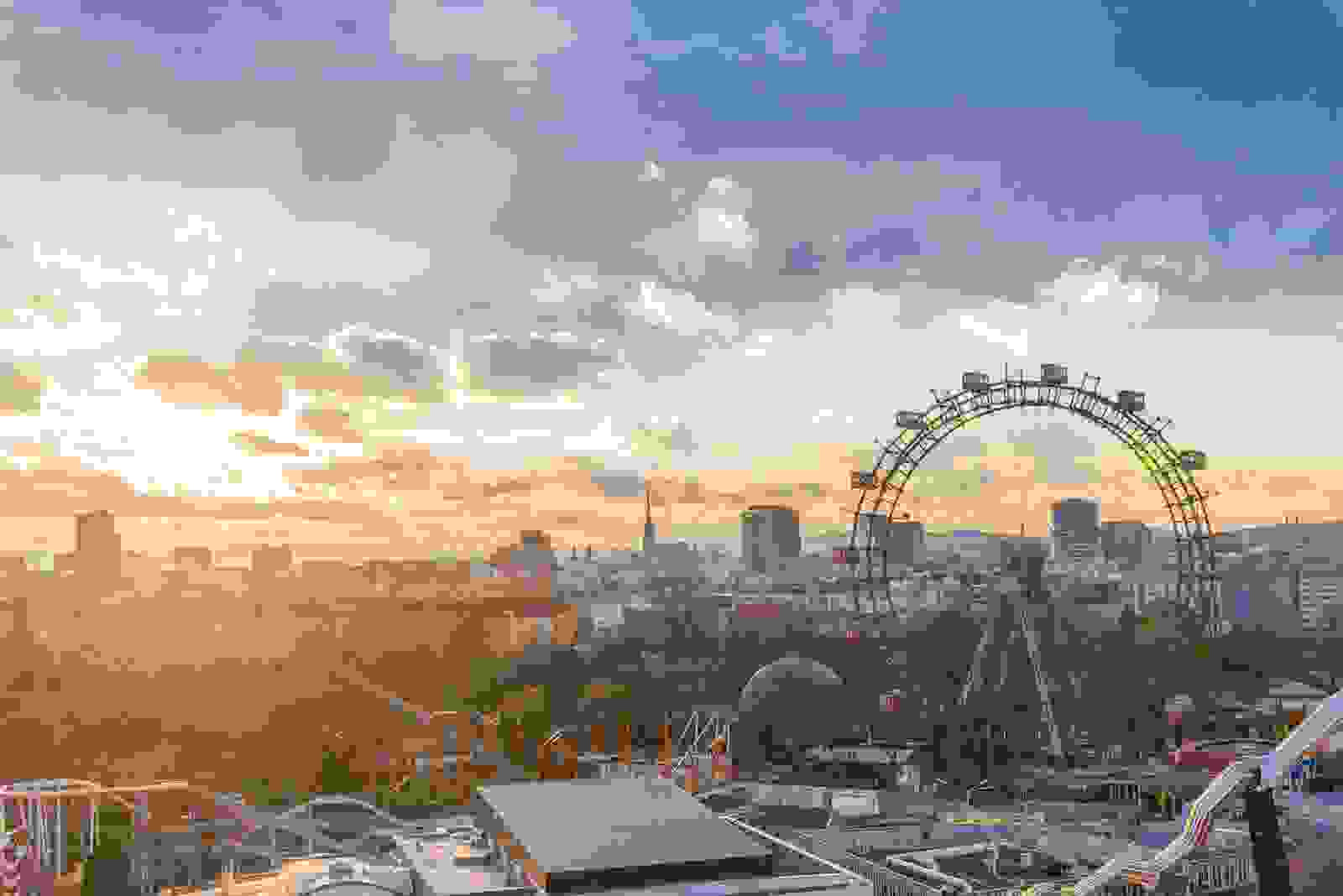 Sunset Vienna Amusement park Prater ferris wheel