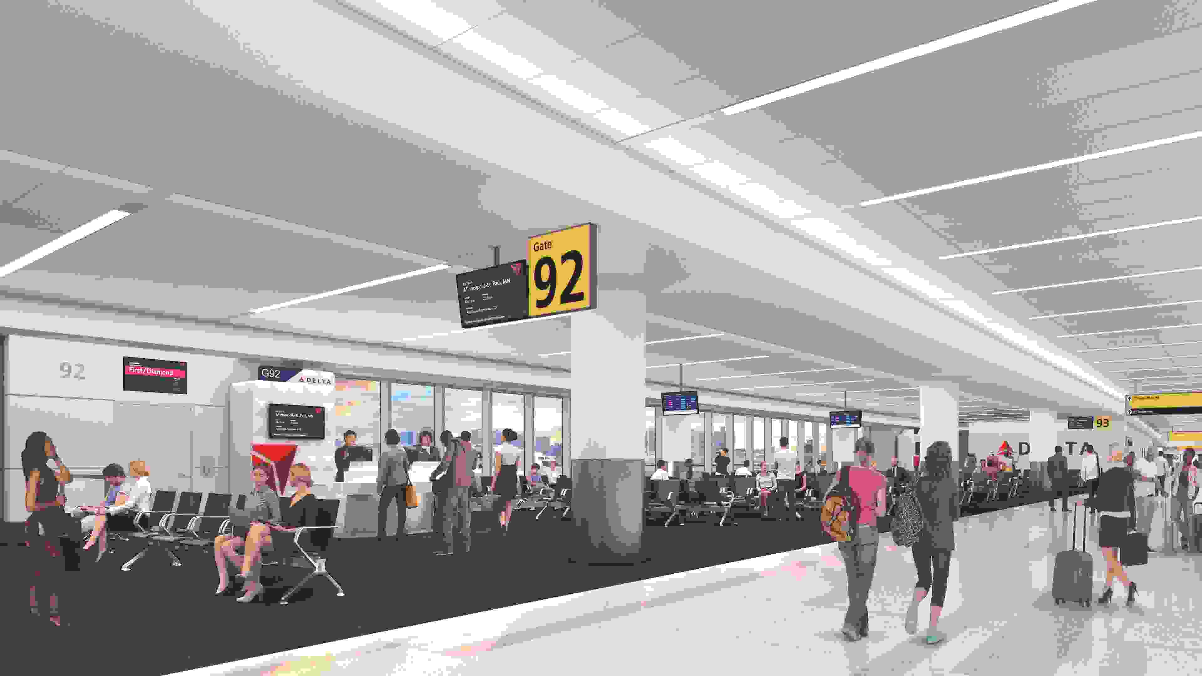 Rendering of the new gate area in concourse G at New York LaGuardia. Courtesy of Delta Air Lines.