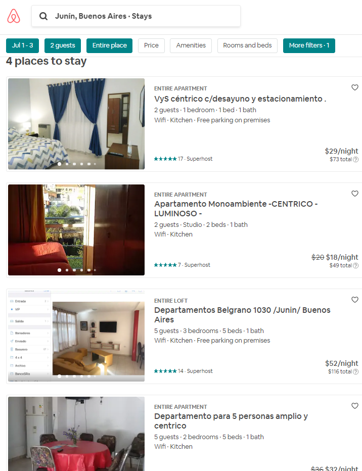 You can even find a few cheap Airbnb listings in Junin with a superhost.