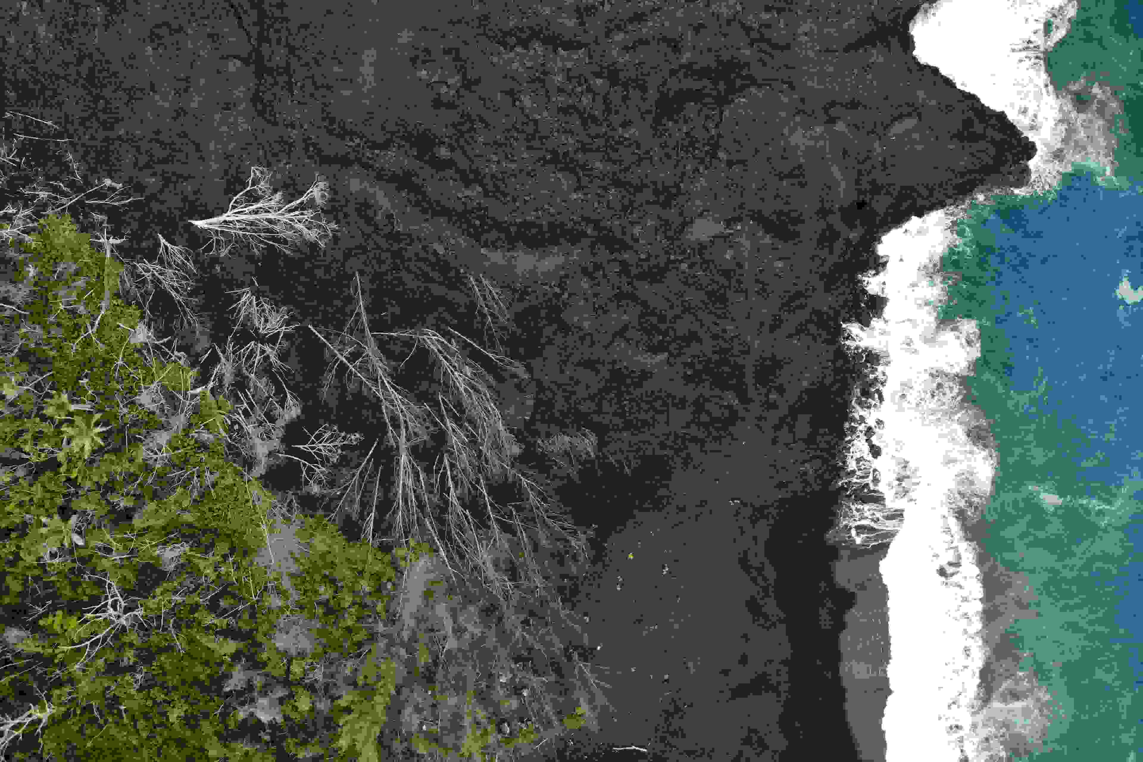 The 2018 eruption paved over 14 square miles of the Big Island, but also created some new black sand beaches like the one in the bottom of this picture.