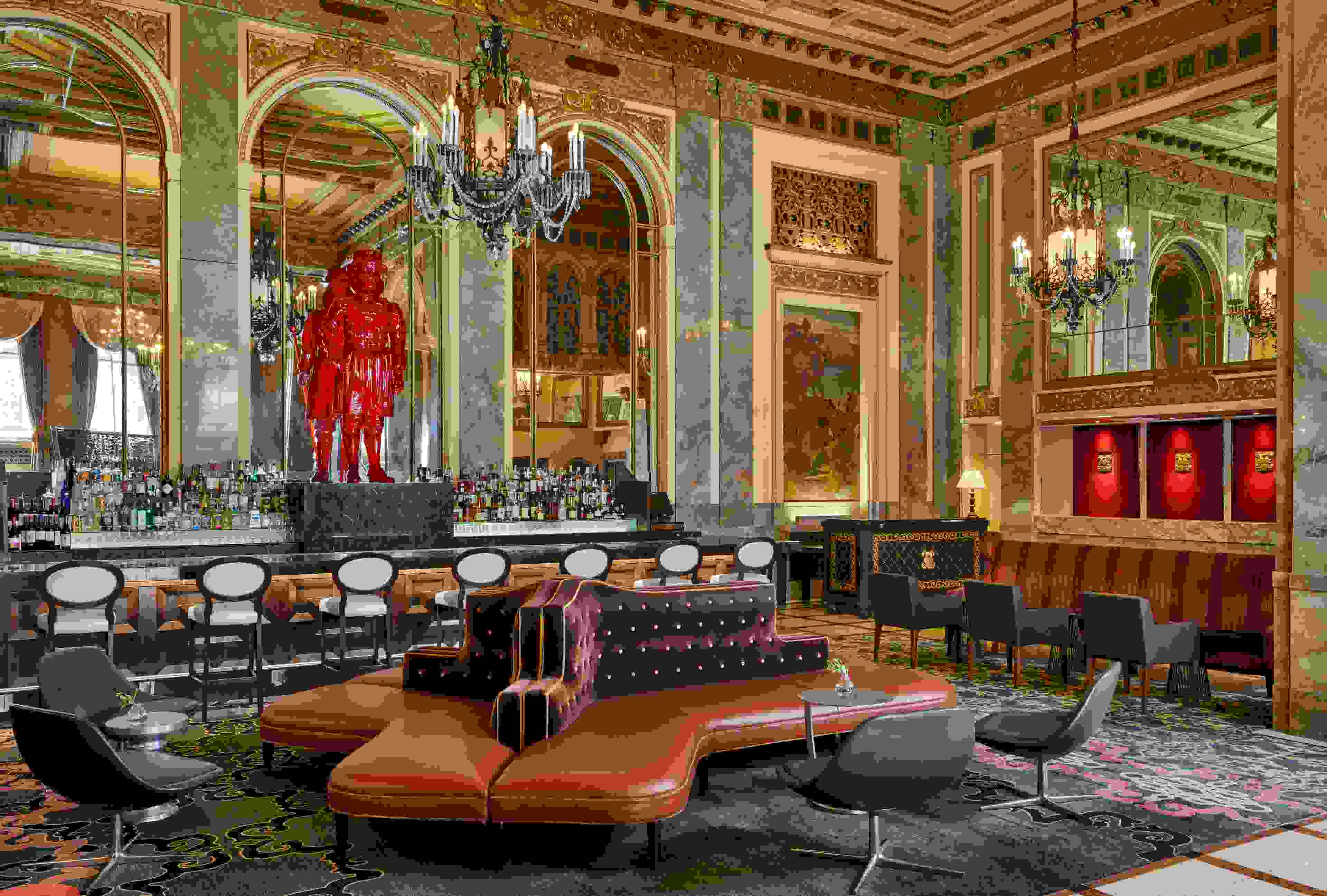 The luxurious and quirky fun lobby at Kimpton's Sir Francis Drake Hotel in Union Square (photo courtesy of the hotel)