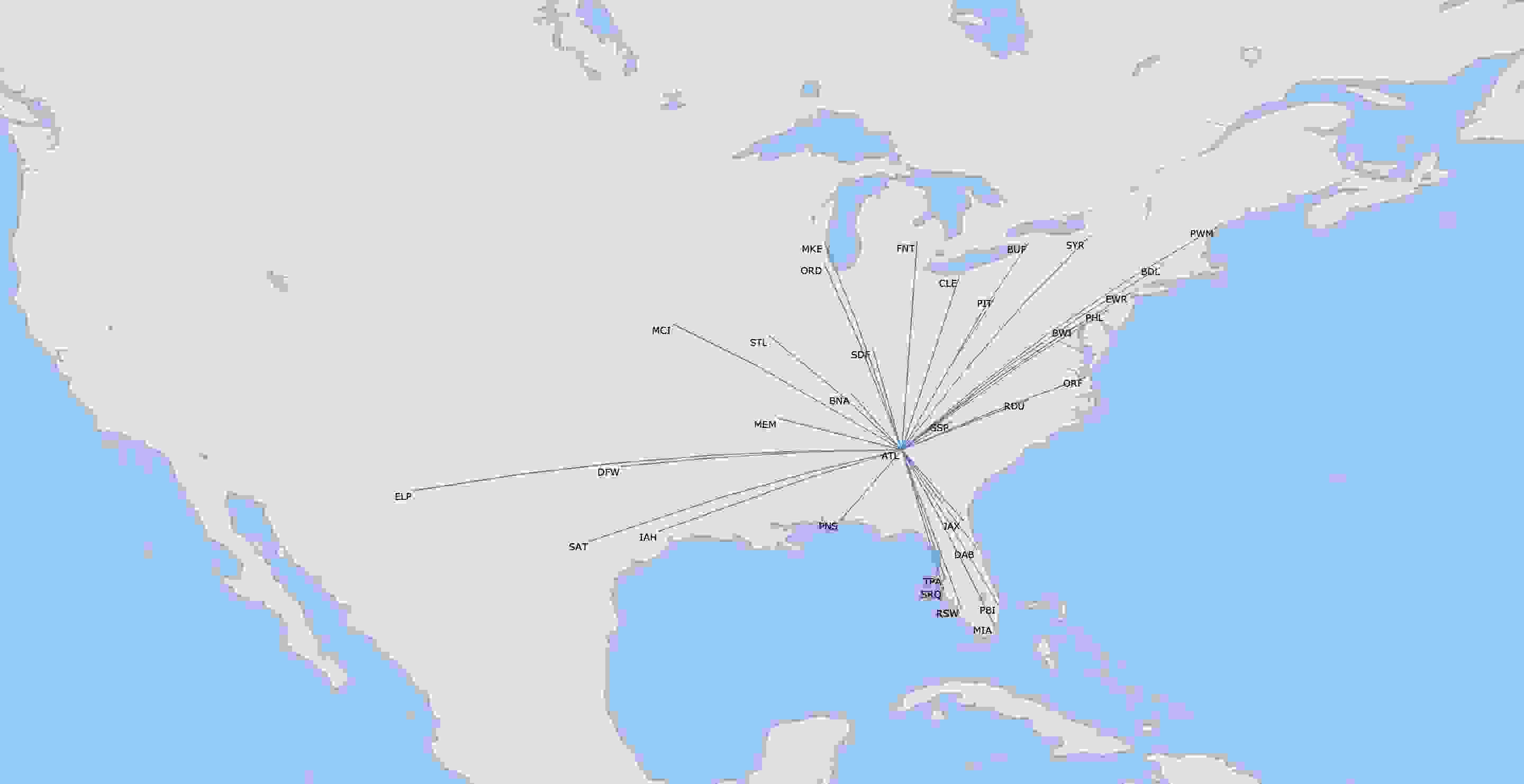 Delta MD-90 routes in July 2019. Map by Diio by Cirium.