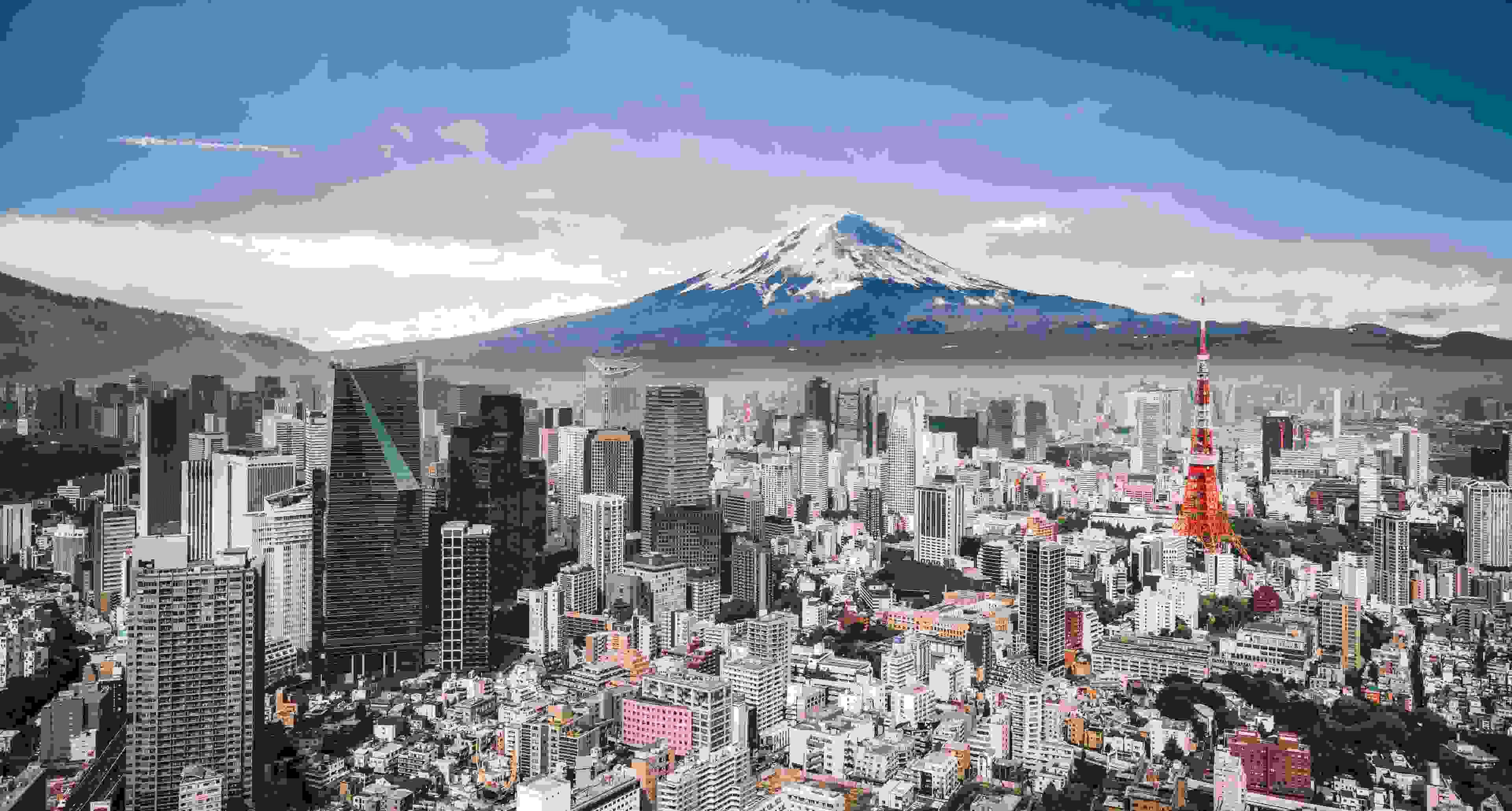 Mt. Fuji and Tokyo skyline. (Photo by yongyuan/Getty Images)