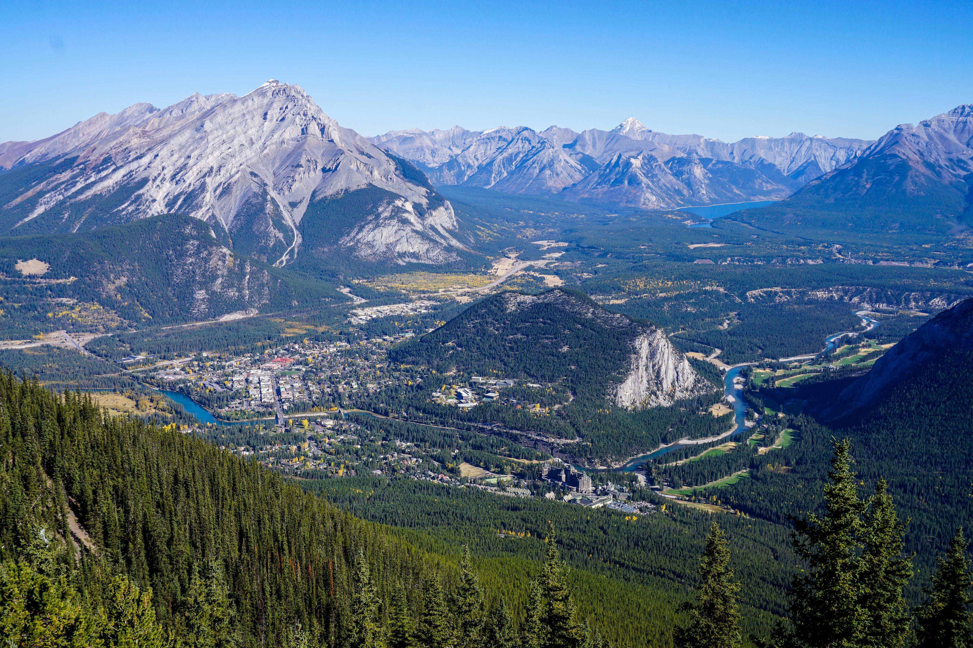 Looking down at Banff National Park from Sulphur Mountain. (Photo by: Matthew Bailey/VWPics/Universal Images Group via Getty Images)