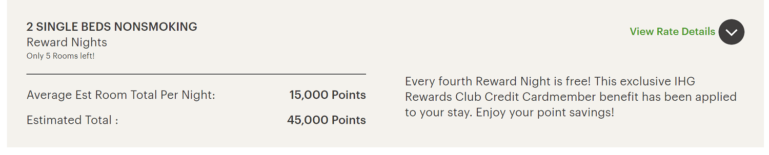 IHG Rewards booking with fourth night free