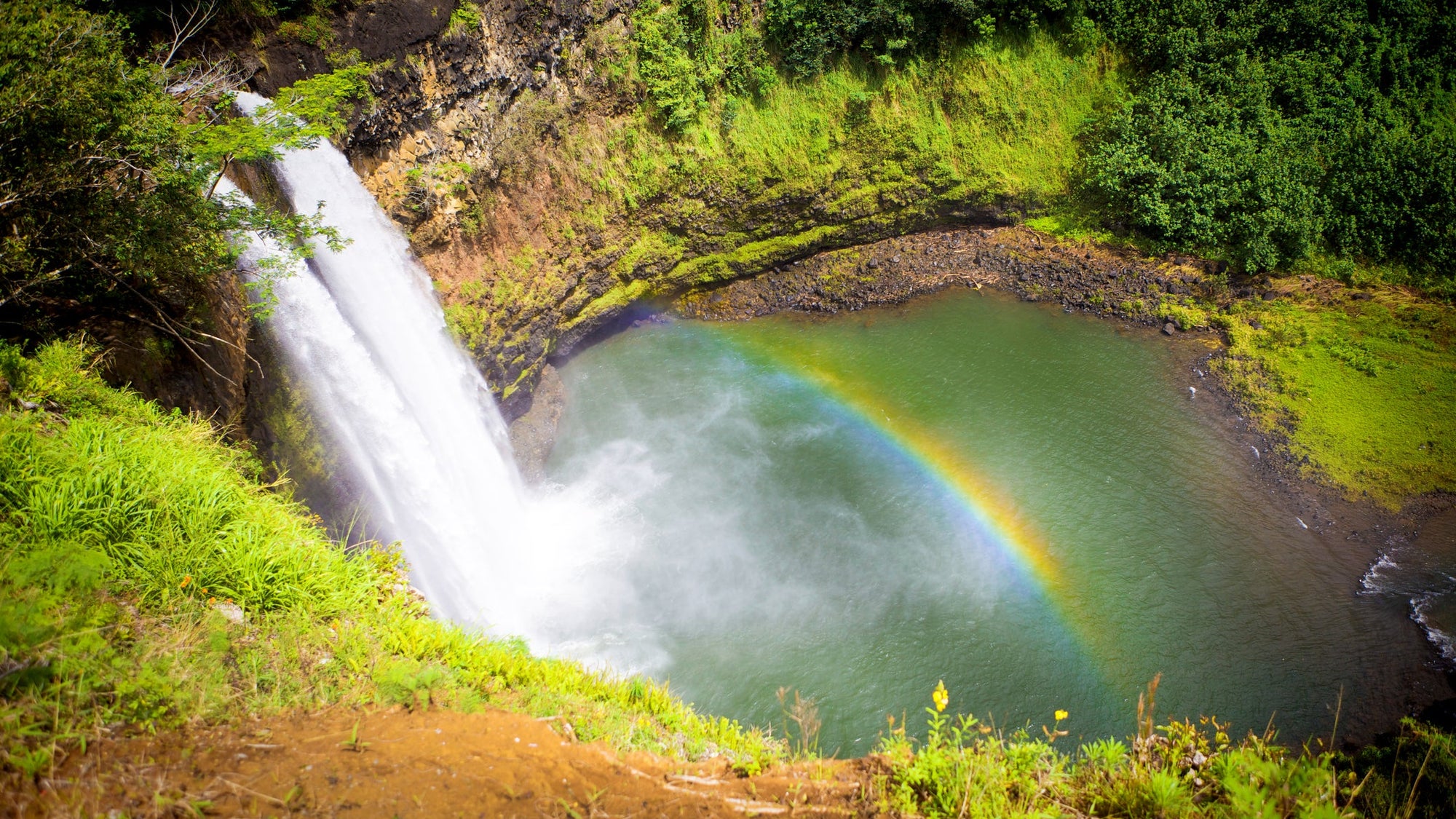 Wailua Falls with Ranbow in Kauai Hawaii