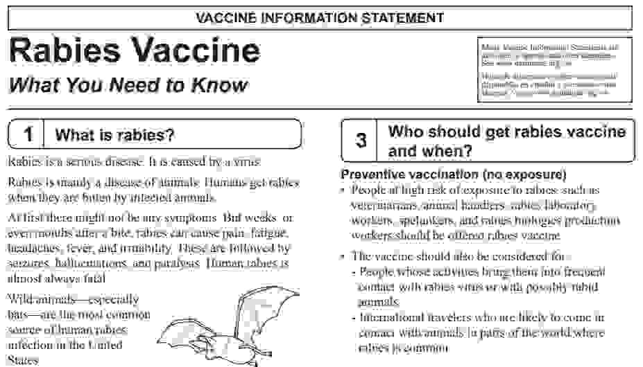 The CDC's Vaccine Information Sheet on the often misunderstood rabies vaccine.