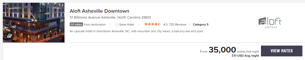 Aloft Asheville Downtown December 2019 prices