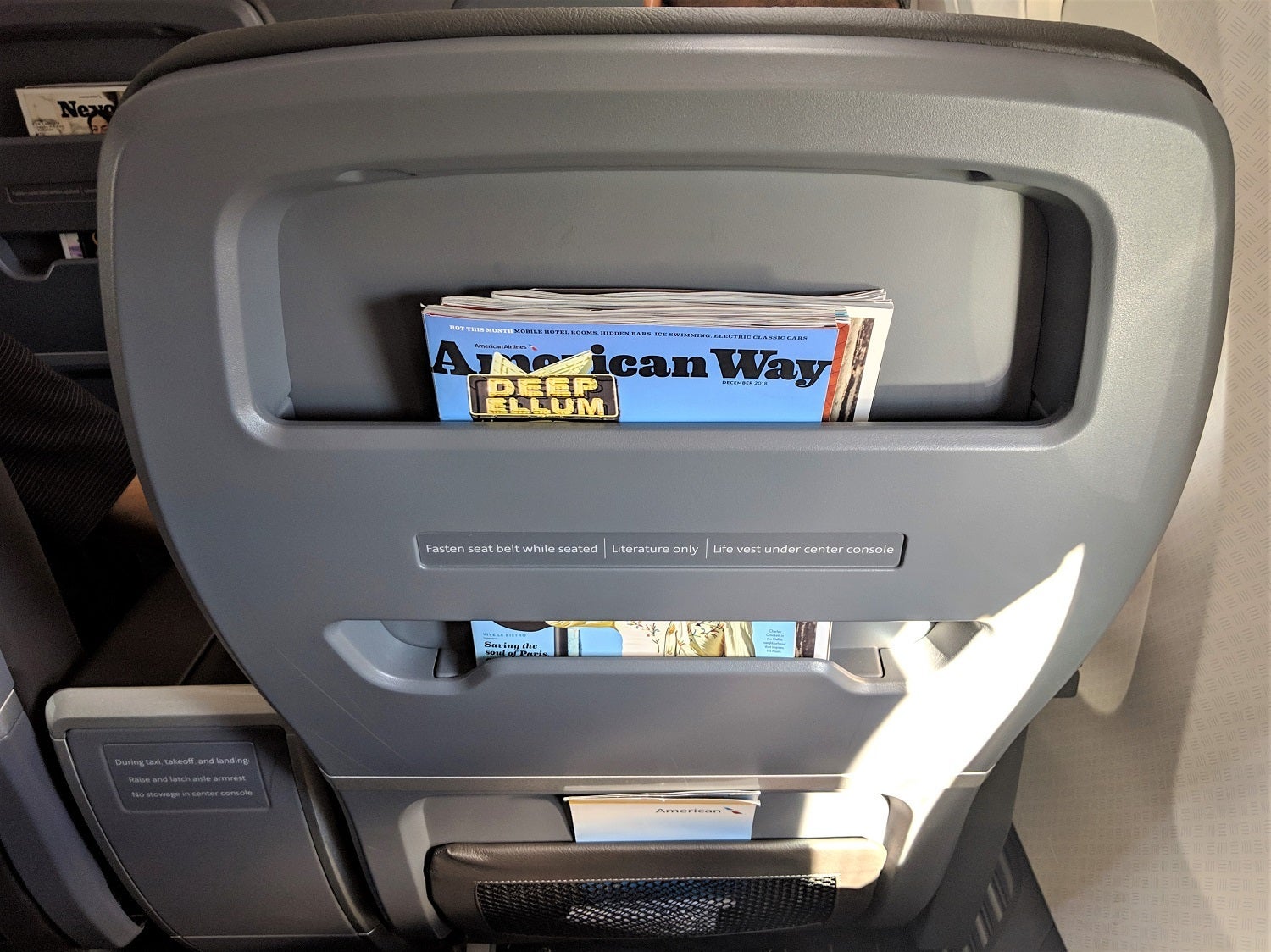 Seatback on American Airlines Project Oasis 737-800. Photo by JT Genter/TPG.
