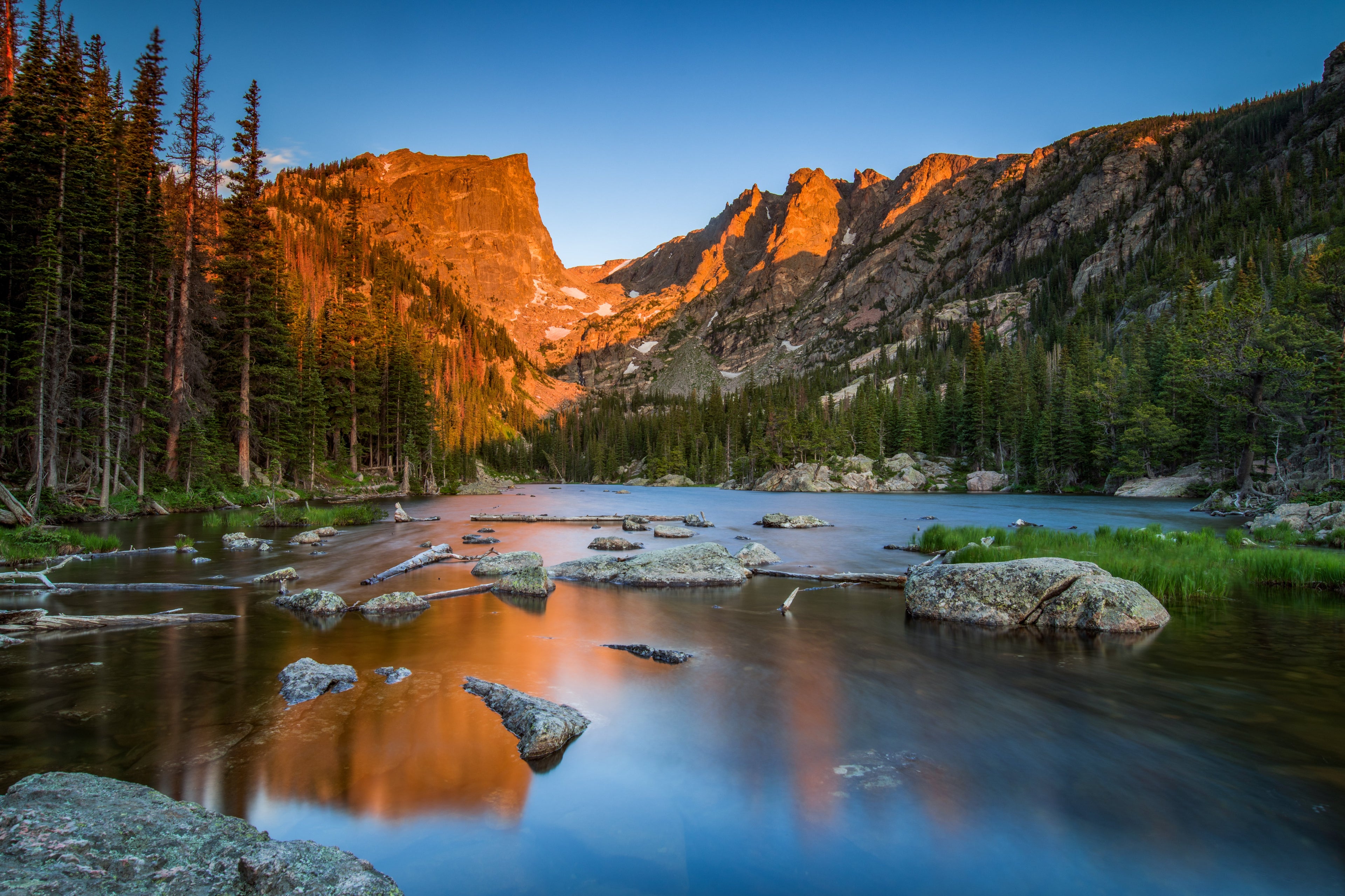 Dream Lake at Sunrise Rocky Mountain National Park.