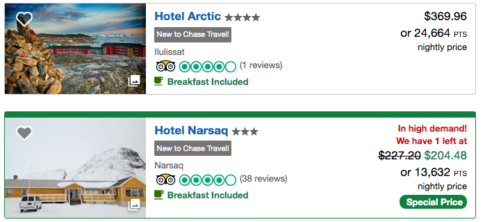 Greenland hotels with Chase Ultimate Rewards points