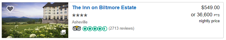 The Inn on Biltmore Estate December 2019 prices