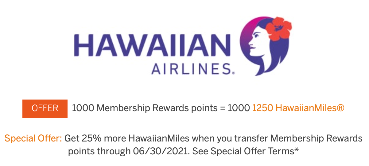 Amex Hawaiian transfer bonus