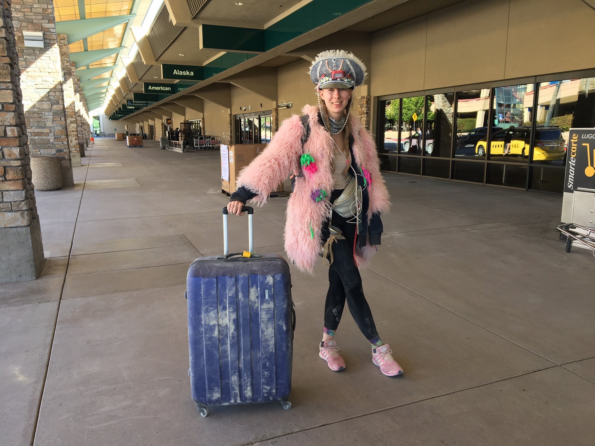 Luliia Kuznetsova, who was on her way to San Francisco to catch a flight back to Berlin, passes through Reno's airport after Burning Man. (Photo from Reno-Tahoe International Airport)
