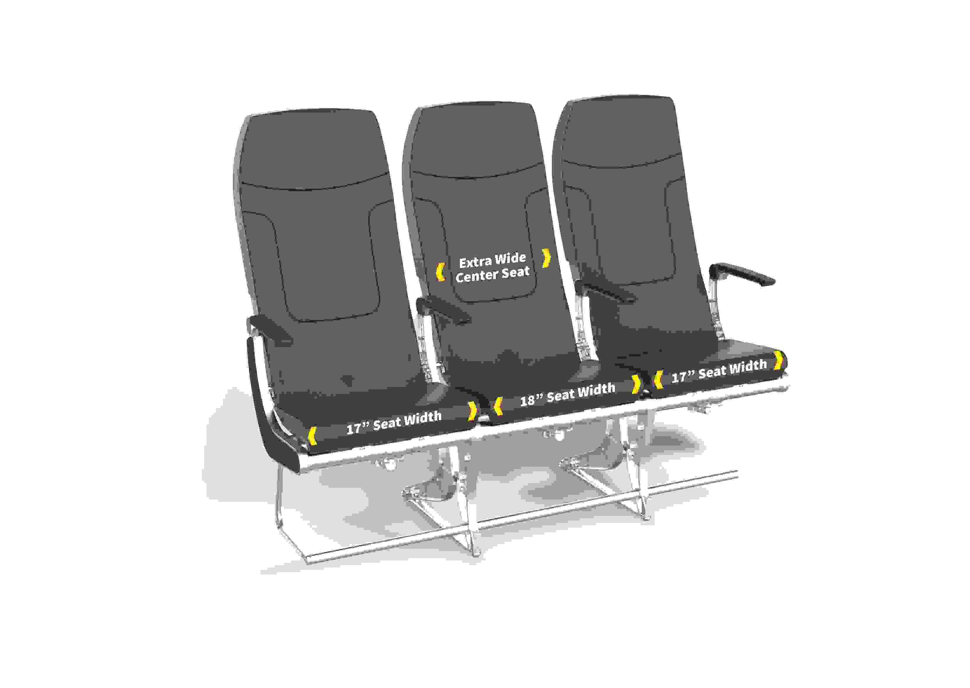 Spirit's new seats feature a wider middle seat. (Image courtesy of Spirit Airlines)